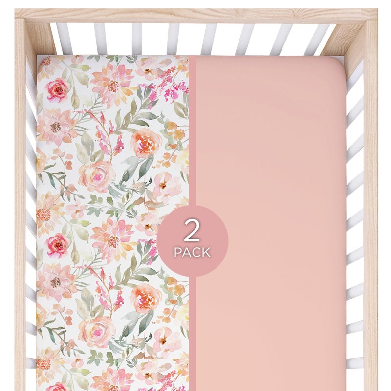 Max&So Baby Girls Crib Sheets | 2 Pack Floral & Solid Pink Ultra-Soft Bedding for Crib Mattress and Toddler Beds |Blended Cotton Fitted Crib Sheet for Baby Girls Comfort and Elegance by Max&So - Image 2